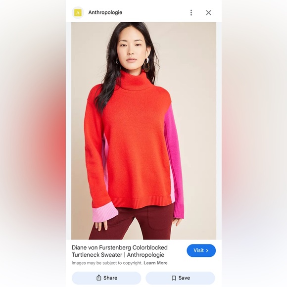 Diane von Furstenberg ColorBlock Cashmere Wool Turtleneck Sweater Anthropologie - Picture 10 of 12